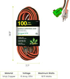 Go Green Power Inc. (GG-14000) 12/3 SJTW Outdoor Extension Cord, Lighted End, Orange, 100 ft