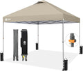 CROWN SHADES Adjustable Height on The Fly, 10x10 Pop Up Canopy - Beach Tent with One Push Setup - Easy Outdoor Sun Shade for Events, Parties, Camping - Outside Shade with STO-N-Go Bag, Khaki