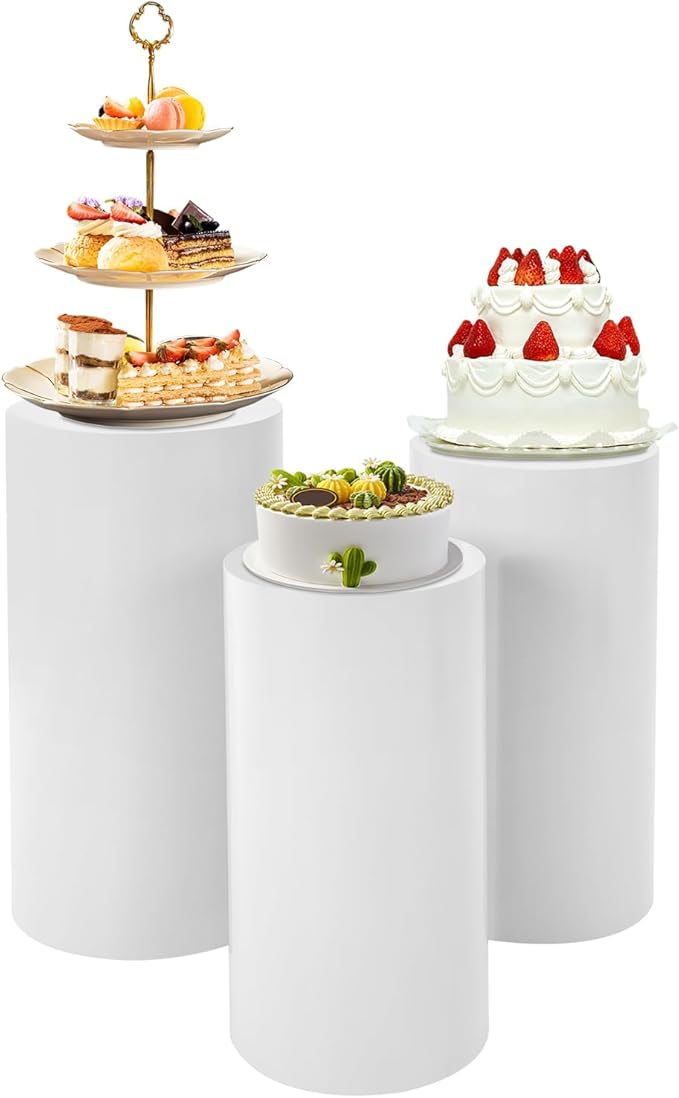 3 Pcs Wedding Cylinder Stands, Party Cylinders Set of 3 Stand, Metal Round Cylinder Tables for Wedding Birthday Party Ceremony Art Decor