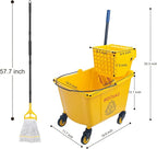 KeFanta 35 Quart Commercial Mop Bucket with Side Press Wringer on Wheels,Yellow,Include Heavy Duty Industrial Mop for Floor Cleaning,Household,Business,Restaurants and Janitorial Use