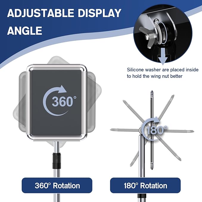 Sign Holder - 2PCS 8.5 x 11 Inch Sign Stand Vertical and Horizontal Adjustable Poster Stand, Heavy-Duty Floor Standing Sign Holder with Round Base for Malls Display, Advertisement, and Outdoor(Sliver)
