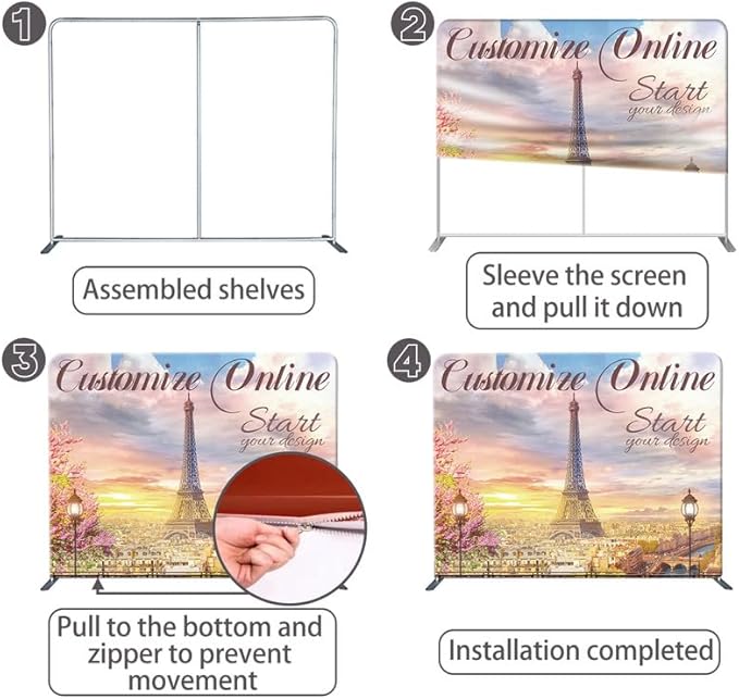 Customize Exhibition Tension Fabric Store Sign Holders Display Stand Frame and Benner Set - Double Sided Printing 7.5×10 FT