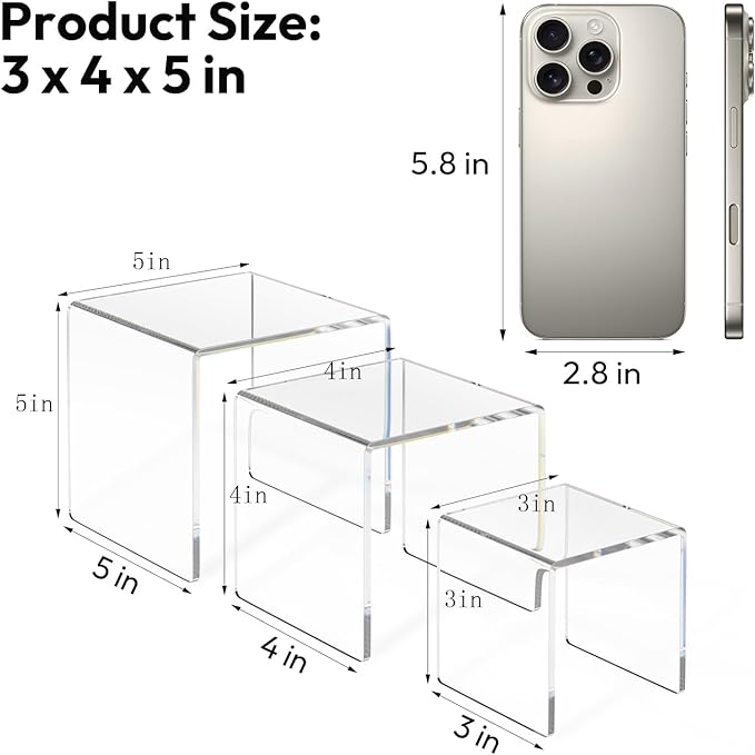 NIUBEE 2 Set Acrylic Risers Display for Funko POP Figures,Clear Cake Stands for Candy Dessert Table Decorations-3"x4"x5"