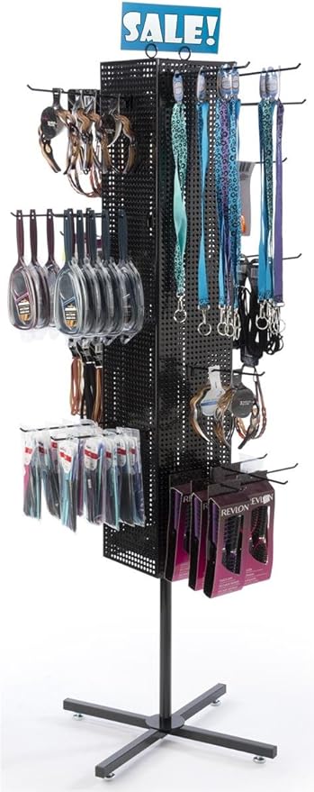 Floor Pegboard Spinner Rack, Magnetic, 68"H (Black Steel)