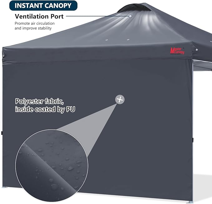 MASTERCANOPY Durable Pop-up Canopy Tent with 1 Sidewall (8'x8',Dark Grey)
