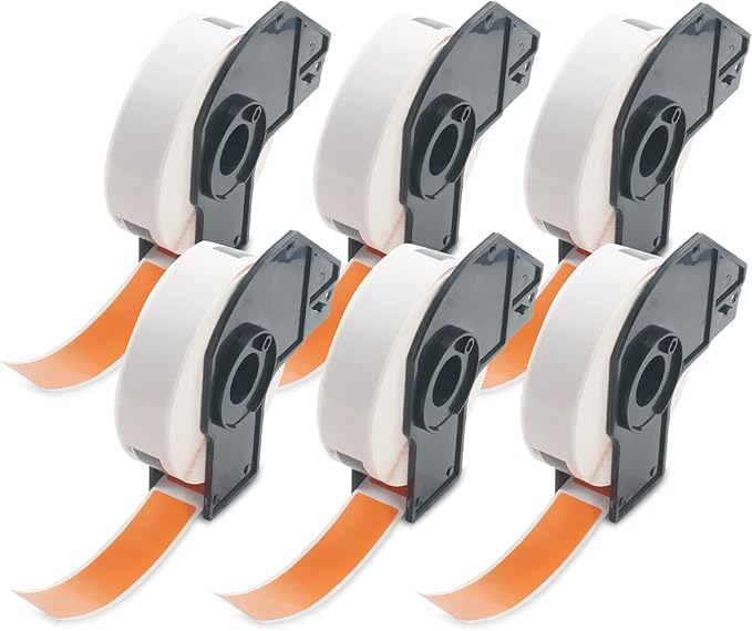 BETCKEY - File Folder Labels Replacement for Brother DK-1203 (0.66 in x 3.4 in), Compatible with Brother QL Label Printers [6 Rolls/1800 Labels, Orange]