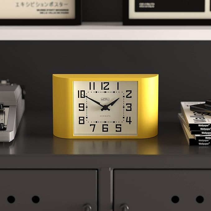 NEWGATE® Mini Metro Desk Clock | Retro Mantel Clock | Citrus Yellow | Mid Century Style for Desk, Table top, Shelf or Bedside