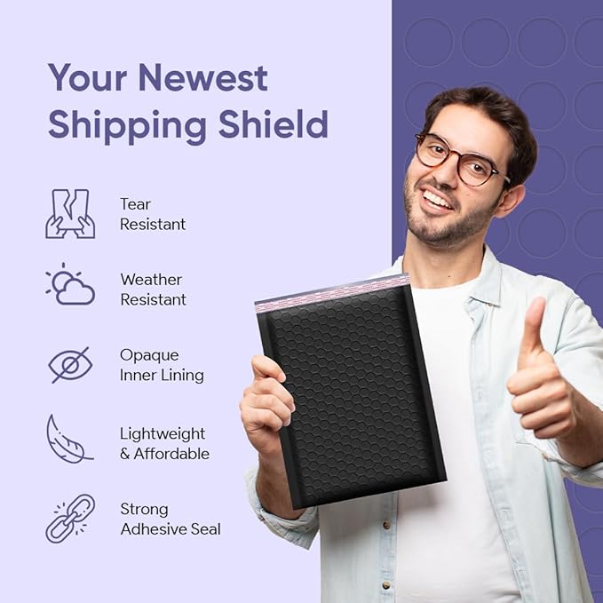 Black 8.5x12 Inch Poly Bubble Mailers #2 |Self Seal Padded Envelopes | Air Cushioned Bubble Mailer | Usable Size 8.5x11 Inch | 100 Pack Bulk | Waterproof | Lightweight Mailing Shipping Bags