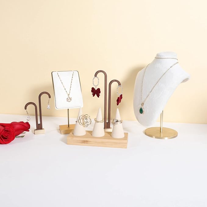 GemeShou 2 pcs walnut earring display stands for selling, cute earring hanger, wood hanging earring holder for boutique display【Y shape rectangle base-2pcs】
