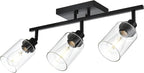 3-Light Track Lighting Kit Black Track Lighting Fixtures Bathroom Wall Sconces Ceiling Mount Kitchen Tracking Lights, Rotatable Spotlight with Clear Glass Shade for Kitchen Shop Hallway
