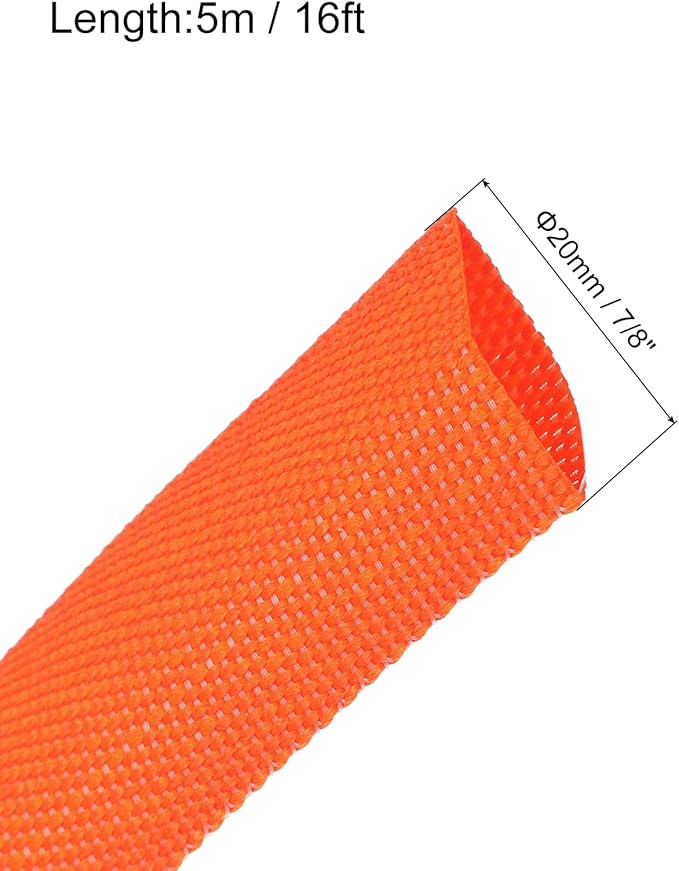 MECCANIXITY Braided Cable Sleeves Heat Shrinkable Fabric Sleeving, 7/8" 16ft Orange 2:1 Ratio Heat Shrinkable Cord Protector for Harness Cable, Network Cable Protection, Cable Management