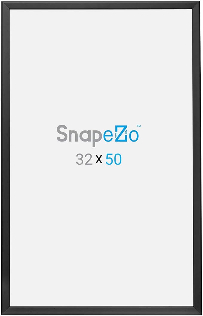 SnapeZo Poster Frame 32x50, Black, 1.25 Inch Aluminum Profile, Front-Loading Snap Frame, Wall Mounting, Professional Series