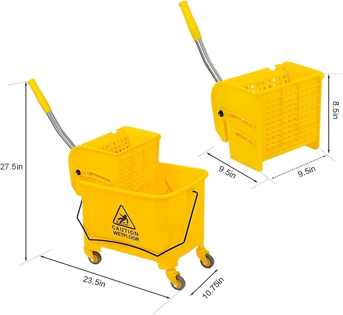 Commercial Mop Bucket with Wheels, 20 Quart Side Press Wringer Combo Mop Bucket with Wringer Combo for Home Hotel Restaurant