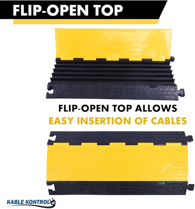 Kable Kontrol Atlas Cable Protector Wire Ramp - 5 Channel Bulk Wholesale Pallet – 20 Pcs - 35” Long Black & Yellow - 24000 Lbs Load Capacity - Rubber Speed Bump Wire Protector Cord Cover - CP9975