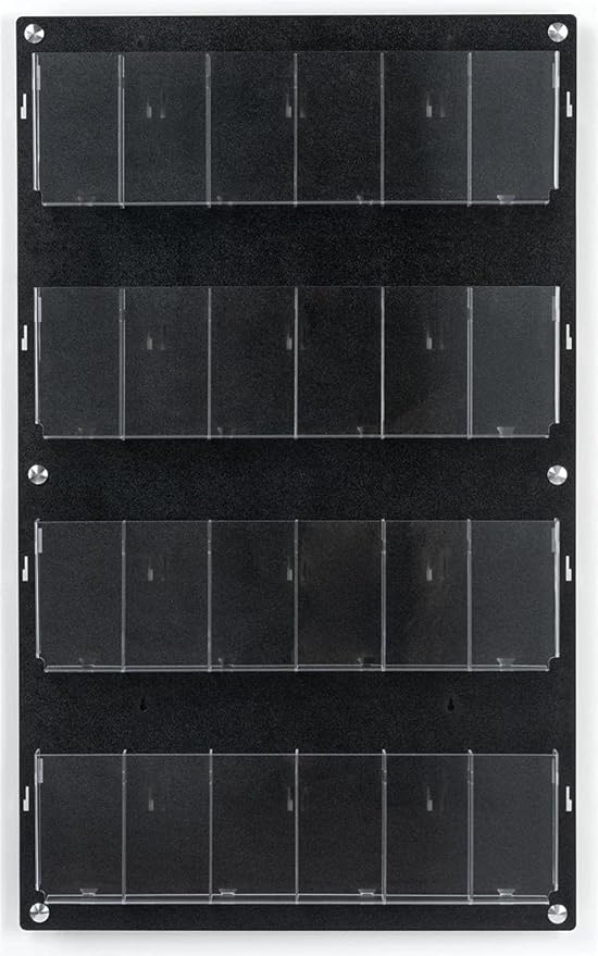Displays2go Wall Pamphlet Display, Acrylic, 12/24 Adjustable Slots, Aluminum Standoffs - Black (2RP12BLK)