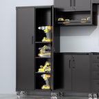 71"H Metal Storage Cabinet with Wheels, Tall Rolling Garage Cabinet with 3 Adjustable Shelves & Locking Doors & Pegboards, Heavy-Duty Tool Cabinet for Home Office, Workshop, Warehouse, Black