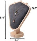 Natural Body Wood Necklace Display Stand with Gray Flannelette Soft Mat Necklace Holder Organizer Desktop Stand for Home Store Dresser-3.3"x5.8"x8.4"