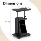 Tangkula Mobile Lectern Podium, Height Adjustable Podium Stand, Standing Sit-to-Stand Desk, Rolling Cart Laptop Desk with Swivel Top Movable Wheels & Storage