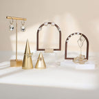 GemeShou 3pcs Wooden stud earring organizer holder, walnut earring hangers with brass base, Small Cute earring display for selling with 9 holes for each【Arch frame-3pcs】