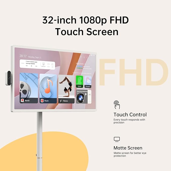 ApoloSign 32 inch FHD Smart Portable TV Gen2, 16G +128G Storage, Android 15 OS, 15000mAh, Rolling TV on Wheels with Rotatable Touch Screen, Built-in Battery, Full Swivel Rotation, Voice Remote