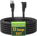 25 Ft Outdoor Extension Cord - 12/3 SJTW Heavy Duty Black Extension Cable with 3 Prong Grounded Plug - Power Cord for Lawn, Garden, Appliances