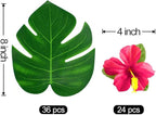 60Pcs Tropical Party Decorations Supplies Tropical Palm Leaves Hibiscus Flower Simulation Artificial Leaf for Hawaiian Luau Safari Party Jungle Beach Theme BBQ Birthday Parties Decorations Table Decor