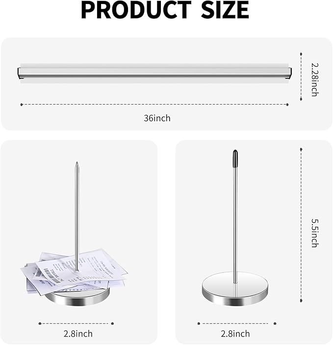 36 Inch Aluminum Ticket Holder Rail with 2 Receipt Stabbers for Restaurant, Kitchen, Bar