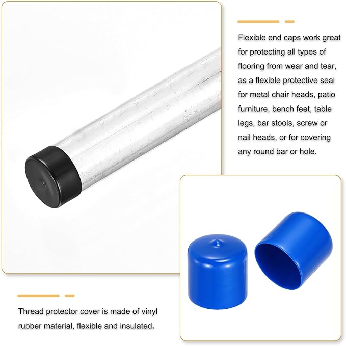 uxcell 4pcs Rubber End Caps 32mm(1.3 Inch) ID Vinyl Round End Cap Cover Screw Thread Protectors Blue, 30mm Height