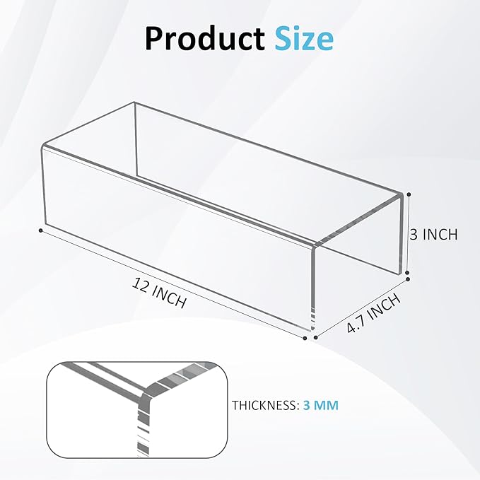 Acrylic Shelf Riser 12x4.7x3 pack of 2, Desktop Rectangular Acrylic Tray Pedestal Stand for Funko Pop Figure, Bags, 12x4.7x3 Inch