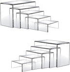 10 Pcs Acrylic Display Risers, 2 Sets Small Size Acrylic Risers Display Stands, 0.15" Thick Clear Shelf Riser, Risers Display Stands for Dessert, Candy, Figure, Perfume, Jewelry Showcase