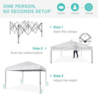 Best Choice Products 10x10ft 1-Person Setup Pop Up Canopy Tent Instant Portable Shelter w/ 1-Button Push, Case, 4 Weight Bags - White