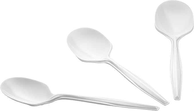 Plastic Soup Spoons, Disposable Silverware cutlery, White, Bulk 1000 Count