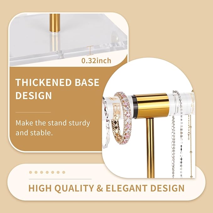 Necklace Holder Bracelet Holder, Gold Acrylic Jewelry Display Stand Crystal T Bar Jewelry Organizer Gift for Women(1-Tier 1pc)