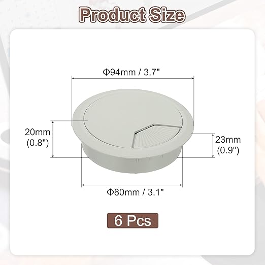PATIKIL 3 Inch Desk Grommet, 6Pcs Cable Grommet Wire Management Cable Hole Cover Cord Organizer for Office Home Table Countertop, Gray