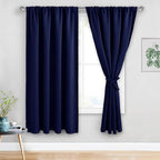 JIUZHEN Blackout Curtains for Bedroom - Thermal Insulated Room Darkening Noise Reducing, 52 x 63 Inch Length Curtains for Living Room, Set of 2 Panels with Tiebacks, Navy Blue
