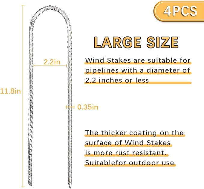12" Trampoline Stakes Anchors high Wind u Stake for Ground Anchors Heavy Duty Trampoline Anchor Accessories (Silver-8PCS)