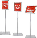 Adjustable Sign Stand for Display, with Upgraded Iron Base, Pedestal Floor Signage Stand Holder for Outdoor or Indoor Advertising (8.5 x 11, Silver 3Pack)