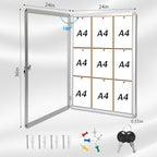 36"x24" Enclosed Cork Bulletin Board with Locking Door, Tamper-Proof Dispaly Case, Aluminium Frame, Outdoor Bulletin Board Weatherproof, Lockable Cork noticeboard for School,Office,etc