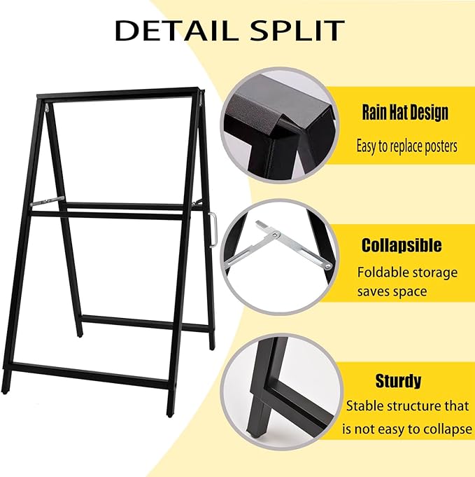 2 Pack A Frame Sidewalk Sign 24x36 inches Sandwich Board Signs Outdoor Heavy Duty Double-Sided,including 4 Anti-Glare Covers & 4 PVC Boards for Business Indoor Outdoor