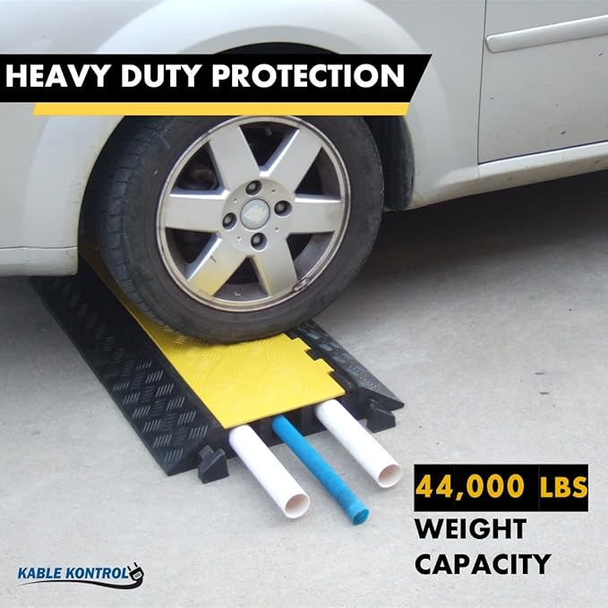 Kable Kontrol Atlas Heavy Duty Cable Protector Ramp - 3 Channel Bulk Wholesale Pallet - 20 Pcs - 36” Long Black & Yellow – 44000 Lbs Capacity - Rubber Speed Bump Wire Protector Cord Cover – CP9986