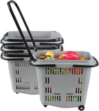 4-Pack Large Wheeled Shopping Basket with Carry Handle, 50 L Plastic Grocery Shopping Basket Gray
