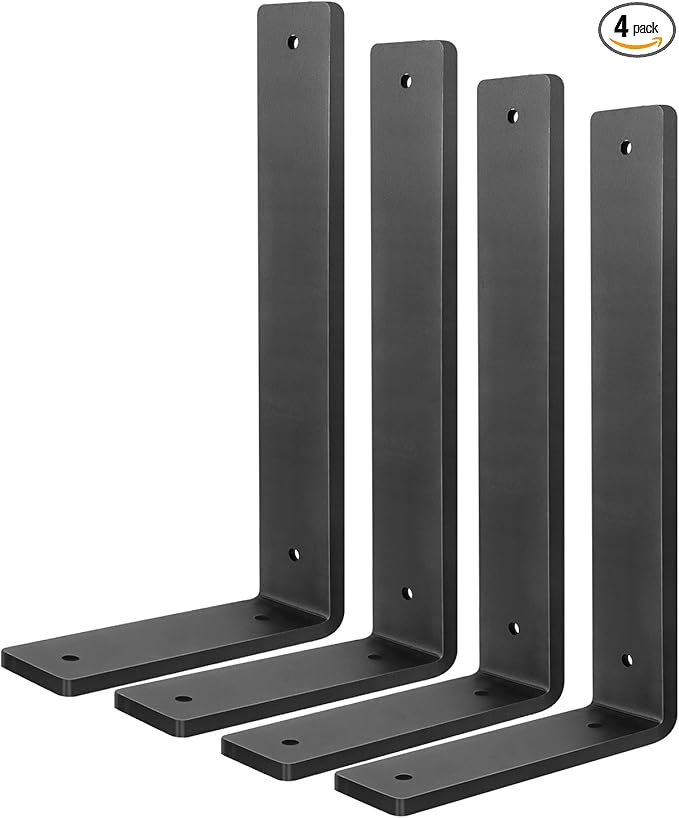 Floating Shelf Bracket 8 Inch, 4 Pack Heavy Duty Shelf Brackets, Black Wall Shelf Bracket for DIY Decorative with Mounting Hardware