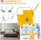 Commercial Mop Bucket with Wheels, 20 Quart Side Press Wringer Combo Mop Bucket with Wringer Combo for Home Hotel Restaurant
