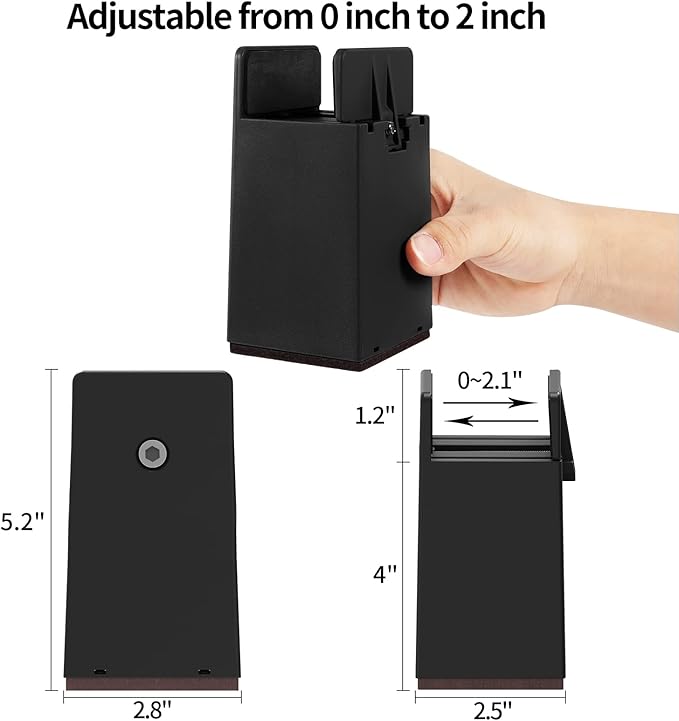 Bed Risers with Adjustable Screw Clamp, Fits Furniture Frame from 0 to 2 Inch, Furniture Risers 4 Inch Heavy Duty Risers for Lifting Couch Desk Cabinet Support up to 5000Ibs (4Pack, Black)