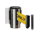 Montour Line WM115 Wall Mounted Retractable Belt Barrier with Standard Belt End, Fixed Mount, Polished Stainless Steel Casing (8.5 ft Yellow with"Authorized Access ONLY" Black Letters Belt)