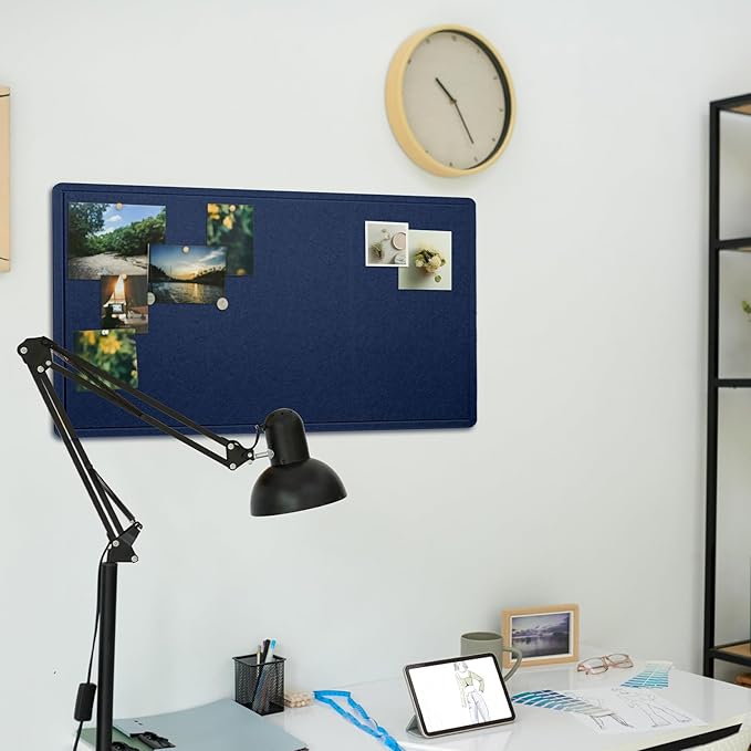 Bulletin Board, 35 x 17 1/2 inches Felt Board - Decorative Pin Board, Cork Board Alternative for Wall, Foldable Self-Adhesive Vision Board Prayer Board with 20 Pushpins Dark Blue