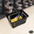 12Pcs Shopping Baskets with Handles, 21L Durable Plastic Shopping Basket, 22Lbs Load-Bearing Capacity, Stackable Portable Grocery Basket for Supermarket, Retail Shop, Bookstores (Black,16.9"X9"X11.8")
