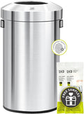 EKO 16-Gallon Round Stainless Steel Open Top Trash Can, Large Commercial Waste Bin with Detachable Lid and Carrying Handle, Brushed Metal Garbage Bin for Home, Office, Restaurant, Restroom