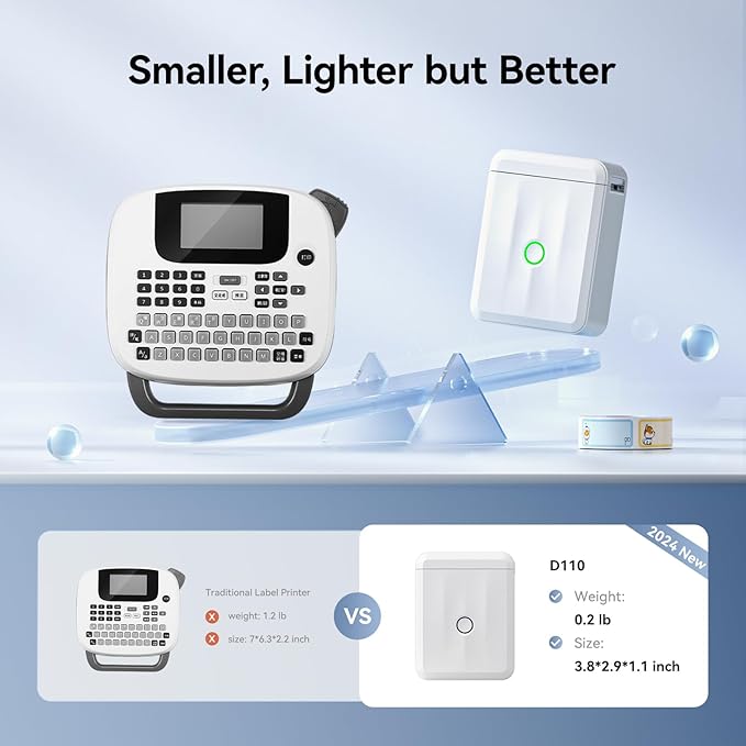 NIIMBOT D110 New Version Label Maker Machine with Tape, Handheld Bluetooth Label Printer, Mini Thermal Printer, Sticker Maker for Organizing Home Kitchen School,White