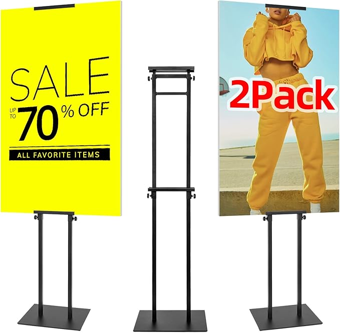 2Pack Poster Holder for Display, Adjustable Pedestal Sign Stand Up to 78 Inches, Double Sided for Board & Foam, Sign Holder Stand with Non-Slip Mat Base for Wedding, Restaurant & others